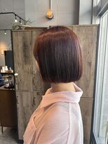 ヘアーループセラデザインワークス(Hair ruup Sela design works) 艶感ピンクブラウン×切りっぱなしボブ
