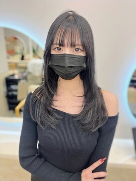 サンド 鹿児島中央(sand) 黒髪/グレーベージュ/レイヤーロング/前髪パーマ[鹿児島中央駅]