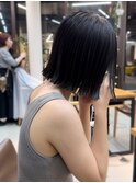 黒髪/ボブウルフ/ネビージュ/小顔/ワンレン/髪質改善/前髪