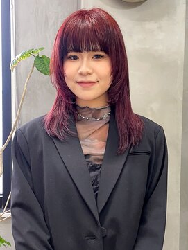 テトヘアー(teto hair) チェリーレッド　ワインレッド　カシスカラー　レイヤー　赤