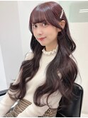 前髪あり 顔周りレイヤー チェリーレッド ヘアアレンジ