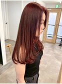 ブリーチなしダブルカラーチェリーレッド＊ロングレイヤーカット
