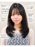 シースルーミディアムレイヤー小顔ナチュラルブラック 韓国