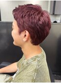 カシスピンク　メンズショート　ダブルカラー　ケアブリーチ