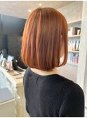 福山人気オレンジカラーケアブリーチ内巻き艶髪ボブミディ20代夏