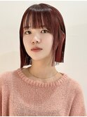 ぱっつん前髪×切りっぱなしボブ×チェリーレッドカラー表参道