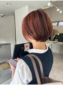 オレンジブラウン×丸みショート
