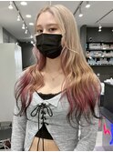 ホワイトベージュ×ピンク×ブラック