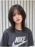 透け感アッシュグレージュ/ハッシュカット/シースルーバング#