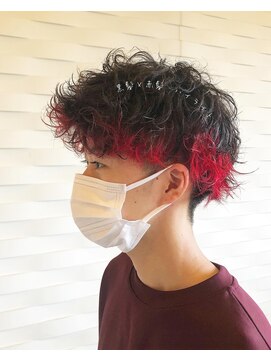 ヘアーデザイン イーエックスターバン(Hair Design ex Turban) 黒髪×赤髪　デザインハイライト