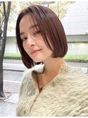 大人可愛い似合わせ黒髪からグレーベージュボブ前髪パーマ1201