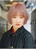 顔周りレイヤーボブミディアムピンクベージュ_F21738