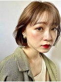 1ブリーチ×ニュアンスカラー金髪ボブヌーディーベージュ