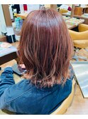 暖色カラー　ピンクオレンジ　モテヘアスタイル[30代/40代/50代]