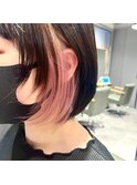 ボブインナーカラー顔まわりレイヤーパールピンク