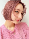 ベージュインナーカラーショートボブレイヤーミディアム前髪