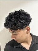 フェザーパーマツーブロックマッシュショート