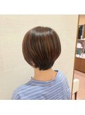 レイヤーカットミルクティーベージュブリーチなしダブルカラー
