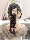 大人気♪リボンツインポニーテール*結婚式お呼ばれヘアセット