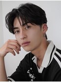 韓国マッシュカルマパーマコンマバングセンターパート黒髪ウルフ