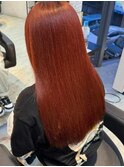 レッドカラー×ロングスタイル/髪質改善トリートメント