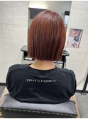 ぱっつん切りっぱなしミニボブ＋赤みオレンジ