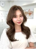 T95韓国風くびれ巻きレイヤーカットブリーチなし透明感ロング