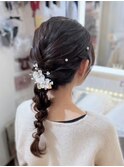 結婚式 二次会 お呼ばれ ゆるふわ編みおろしポニー