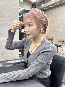 ピンクカラー/丸みショート/ショートボブ/ミニボブ/横浜