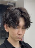 渋谷シャドウパーマ毛流れセンターパート無造作パーマ