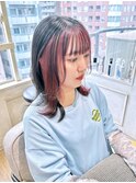 前髪インナー×ピンクレイヤー/外ハネミディ【ピンクベージュ】