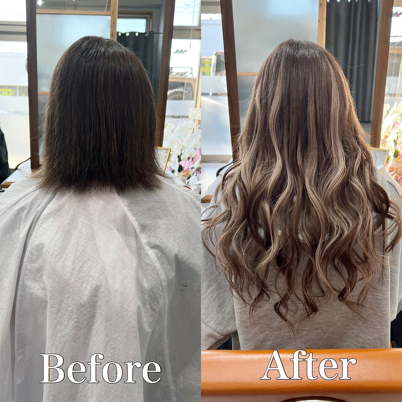 1b80枚シールエクステ　ローライトに！ 肩に着かないハイトーンカラーのヘアにシールエクステを使って