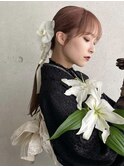振袖袴成人式 卒業式 ヘアアレンジ 水引き 金箔金粉M0615