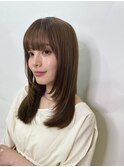 シースルーバング くびれヘア 韓国ヘア ナチュラルブラウン