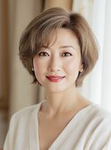 50代【夏】白髪ぼかし×大人美人ショートボブ前髪ありふんわり