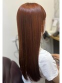 ロングストレートオレンジカラースーパーロングスタイル
