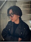 1542黒髪アッシュブラック束間韓国ヘアセンターパートウルフ