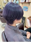ラウンドマッシュ/パープルネイビー/Wカラー/襟足ウルフ/ボブ