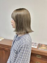 ヘアー アイス 御器所本店(HAIR ICI)&nbsp;ブリーチなしダブルカラー春カラーオリーブベージュボブ