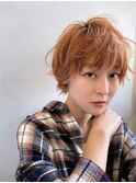オレンジベージュ　ウルフショート