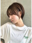 ショート/ミルクブラウン/顔周り/30代40代