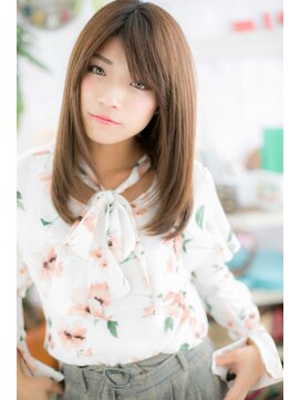 ミック ヘアアンドメイク アップ 駒込店(miq Hair&Make up) 斜めバング&くすみカラーのツヤ髪大人ガーリーストレートa1