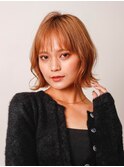 オレンジベージュ切りっぱなしボブ