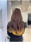 【川辺晴加】ゆるふわロングレイヤーにイエロー毛先カラー