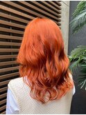 ハイトーンカラーコーラルオレンジブラウンこなれミディうるツヤ