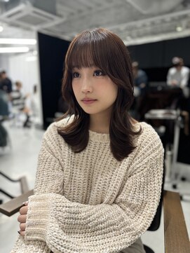 ハピネス 梅田茶屋町店(HAPPINESS) ミディアムレイヤー/韓国ヘア/顔まわり/ブリーチなし/グレージュ