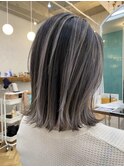 【バレイヤージュ】外ハネボブ細めハイライト30代40代50代