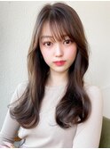 シャギーレイヤー韓国ワンホンヘアシースルーぱっつん前髪