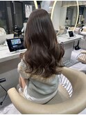★丸型逆三角ホワイトグレージュデジタルパーマチェリーブラウン