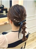 編みおろし　お呼ばれヘア　ミディアムヘア